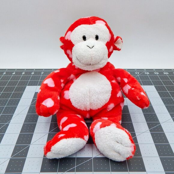TY Pluffies Harts Red White Monkey Plush Pink Hearts Stuffed Animal 2006 TyLux - Picture 1 of 10